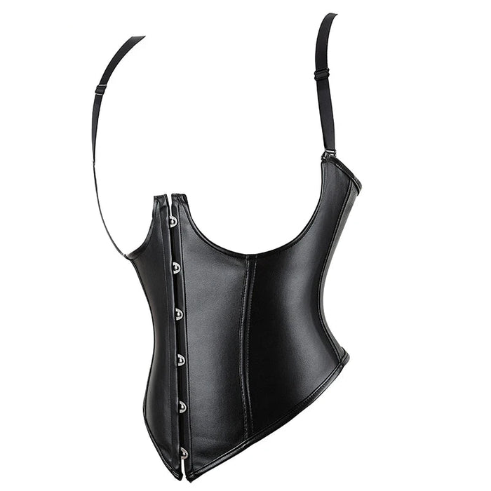 Plus Size Black Leather Corset Waist Trainer Vest With Strap 10 Plastic Bones S-6Xl