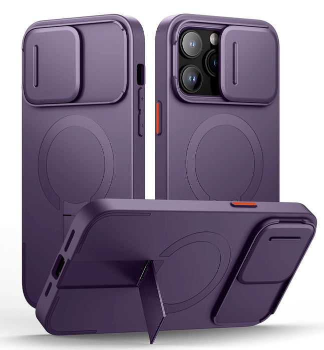 For Iphone 14 Pro Max Magsafe Shockproof Bumper Slim Protective Case With Magnetic Camera Slide And Kickstand
