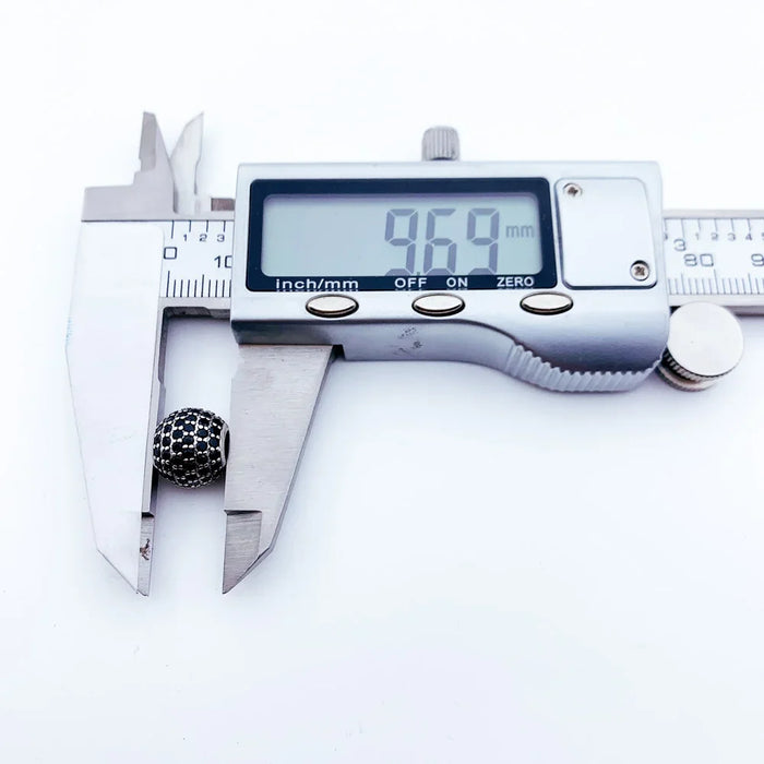 925 Sterling Silver Micro Pave Black Crystal Zircon Ball Charm Bead For Diy Jewelry Making