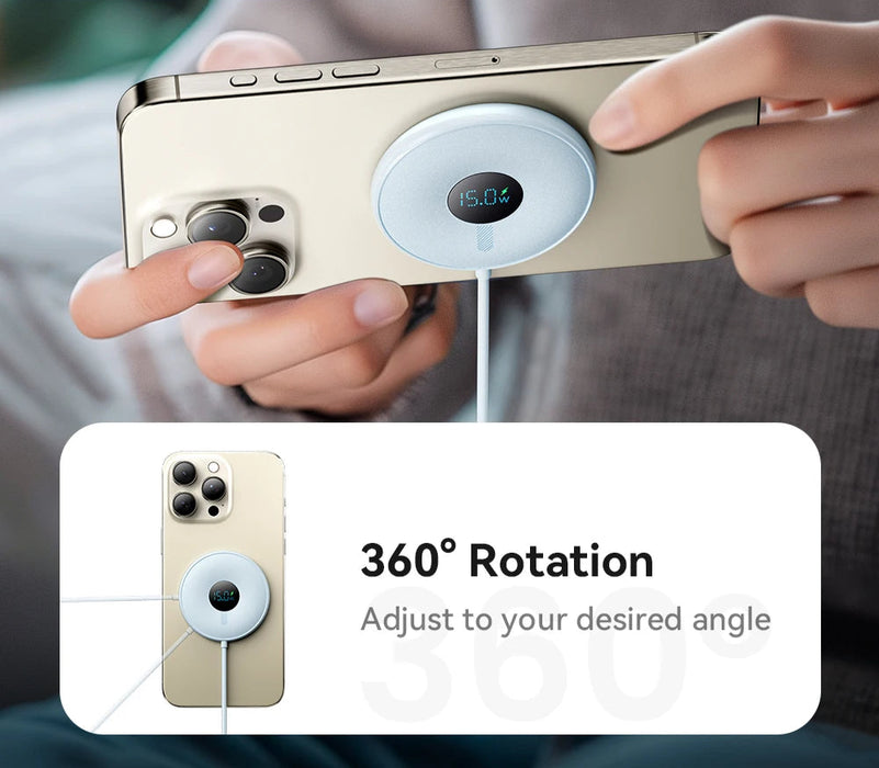 15W Magnetic Wireless Charger For Iphone 16 15 14 Pro Max Digital Display Wireless Charging Pad For Macsafe For Airpods