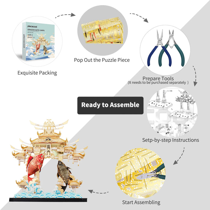 Dragon Gate Carps 3D Metal Puzzle Kit For Adults Brain Teaser Toy