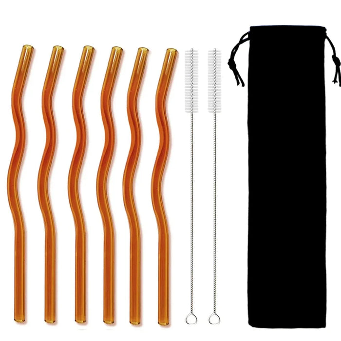 6 Piece Clear Glass Straws For Drinks Reusable Juice Smoothie Tea Tubes