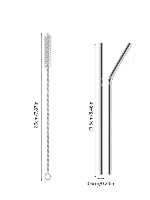 4 Piece Reusable Stainless Steel Straw Set With Cleaning Brush And Travel Bag