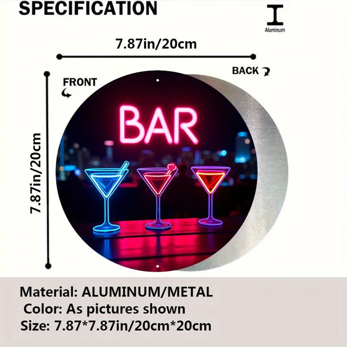 Retro Neon Cocktail Bar Sign City Skyline Metal Art For Home Pub & Cafe