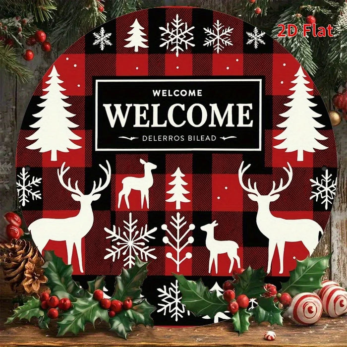 Round Holiday Decorative Metal Sign Christmas Theme 7.8X7.8 Inches