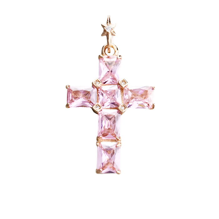 925 Sterling Silver Rose Gold Plated Cross Pendant With Pink Stones Fine Jewelry For Women Star Design Gift From Europe