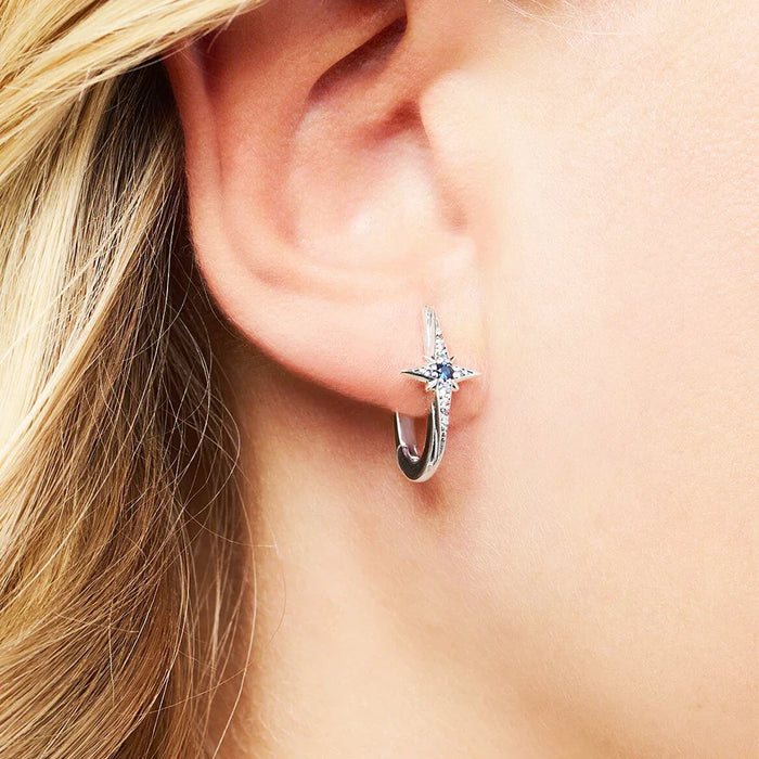 925 Sterling Silver Boho Star Hoop Earrings Lucky For Women