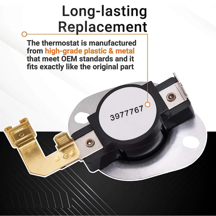 3977767 Dryer Thermostat Replacement Part For Whirlpool & Kenmore Dryers 3399693 Wp3977767 Wp3977767Vp
