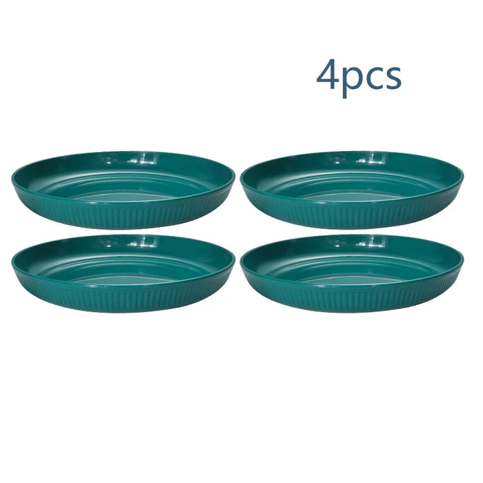 2 / 4 / 6 Piece Reusable Dark Green Striped Plastic Plates