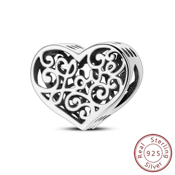 925 Sterling Silver Heart Charm Pendant Fits Bracelets Diy Party Jewelry