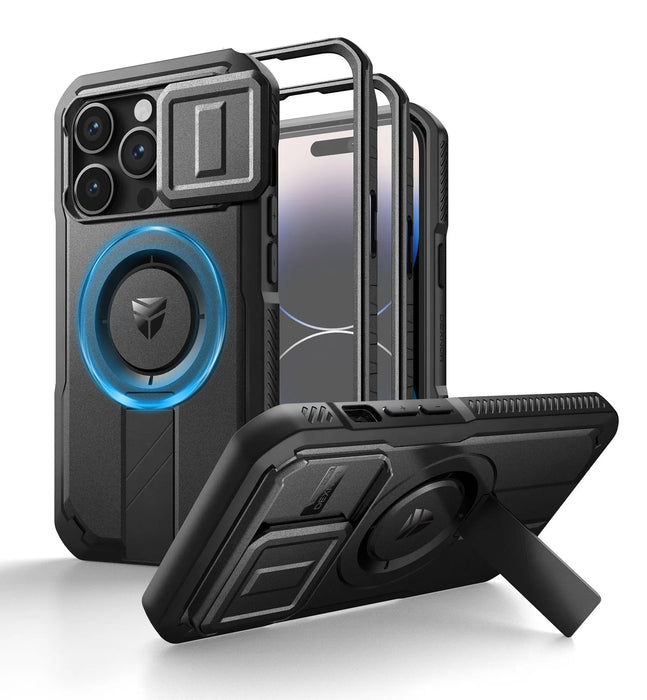 For Iphone 14 Pro Rugged Armor Shockproof Case With Built-In Sliding Camera Case And Built-In Screen Protector Kickstand