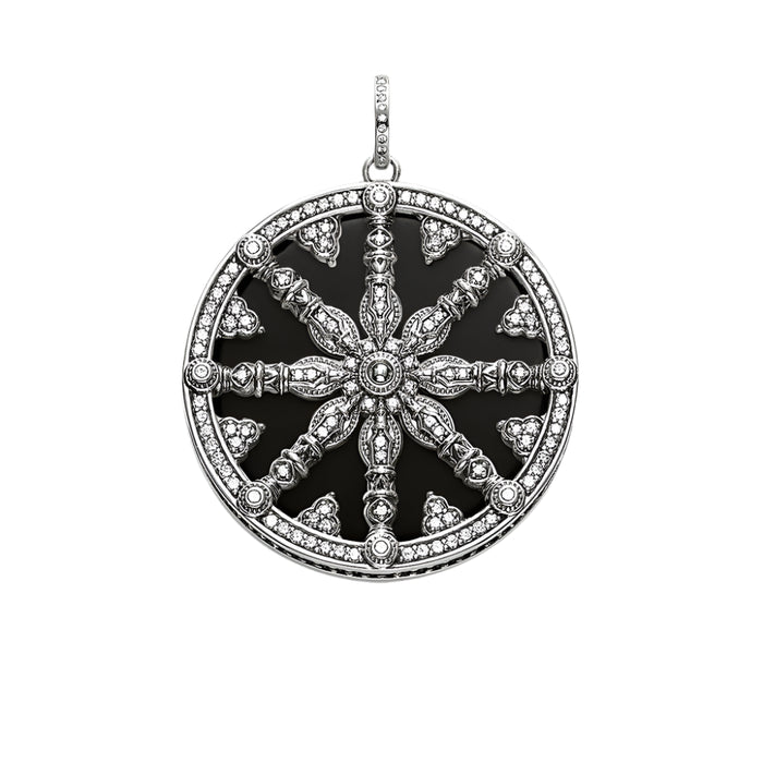 925 Sterling Silver Black Crystal Wheel Pendant Trendy Karma Jewelry Gift For Women & Men