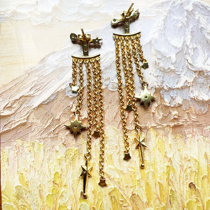 925 Sterling Silver Boho Star Drop Earrings With Gold Plating European Style Fine Jewelry For Women