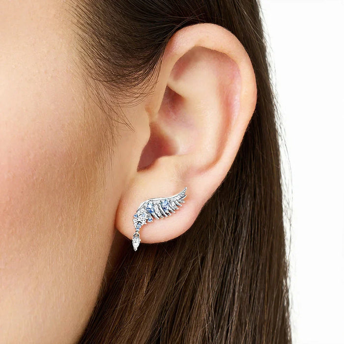 925 Sterling Silver Blue Stone Phoenix Wing Ear Studs