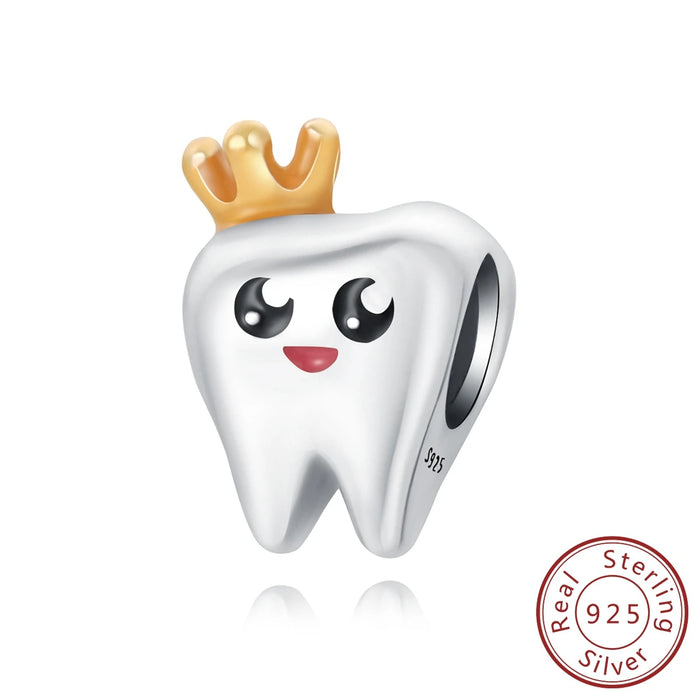 925 Sterling Silver Crown Tooth Charm For Women Bracelet Diy Gift