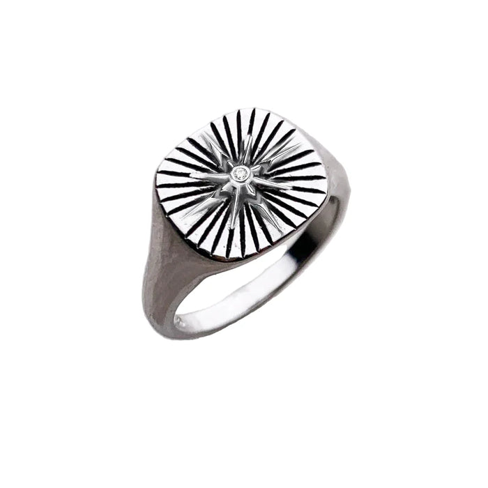 925 Sterling Silver Vintage Star Signet Ring Unisex Jewelry