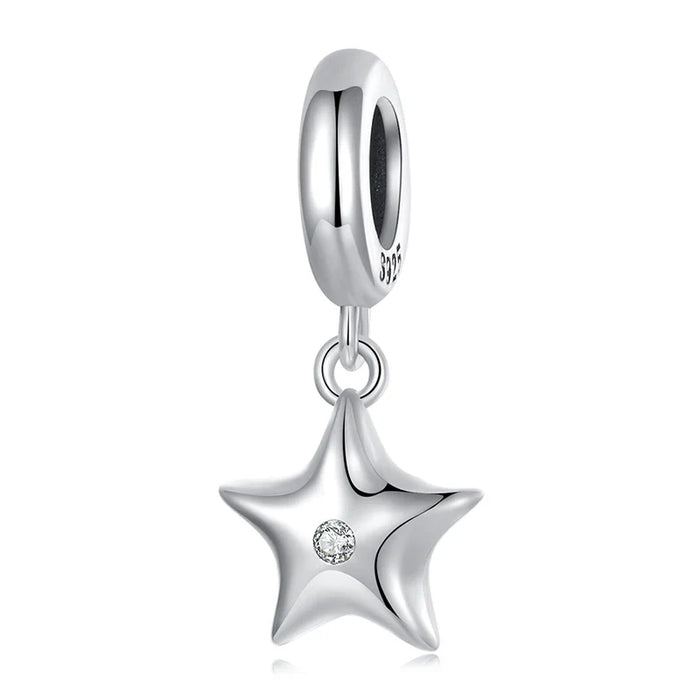 925 Sterling Silver Star Charm Bead For Bracelets & Necklaces