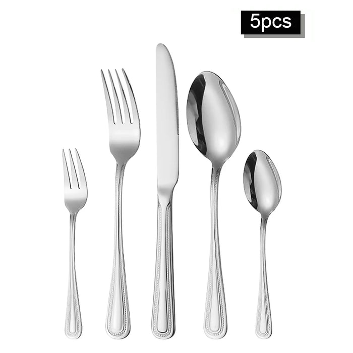 6 / 30 Piece Retro Bead Stainless Steel Tableware Set With Knife Fork And Spoon