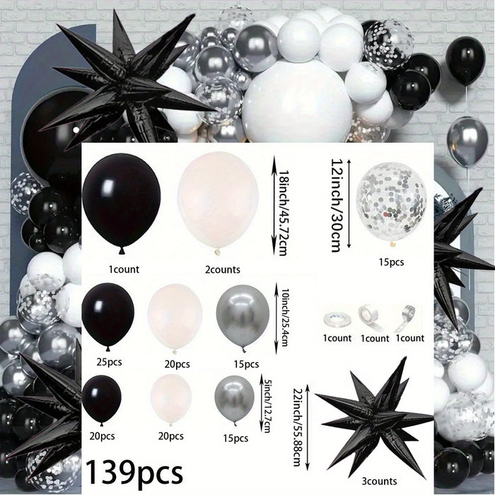1Pc / 139Pcs Black And White Silver Balloon Garland Arch Set For Birthday Parties New Year'S Anniversary Winter Party Decorations