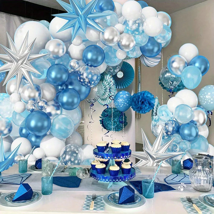124Pcs Snow And Ice Themed Balloon Garlandset Large Snow Foil Balloon Birthday Anniversary Mitzvah Ball And Seasonal Decorations