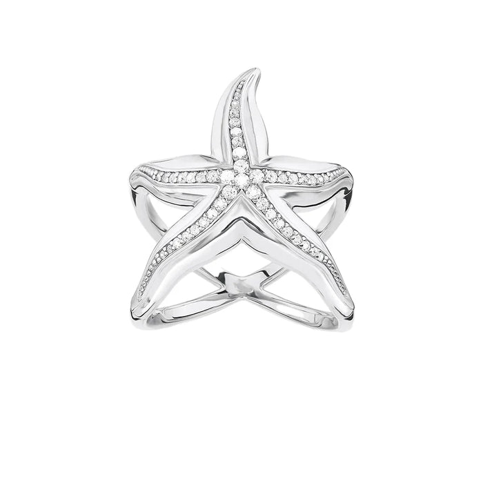 925 Sterling Silver Romantic Gift Starfish Ring Fine Jewelry For Women