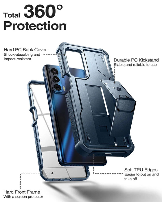 For Motorola Moto Edge 2021 Heavy Duty Military Grade Shockproof Protective Kickstand Case With Built In Screen Protector