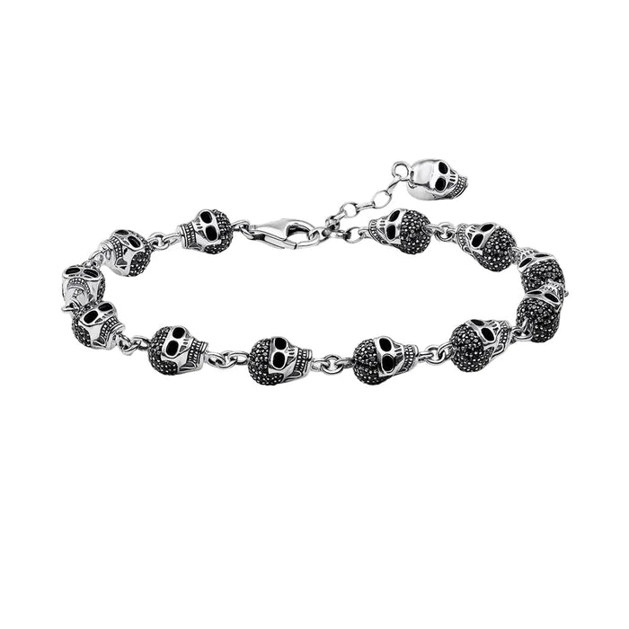 925 Sterling Silver Punk Skull Pave Link Chain Bracelet For Women Men Party