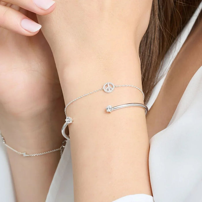 925 Sterling Silver White Zircon Peace Bracelet Link Chain Jewelry For Women