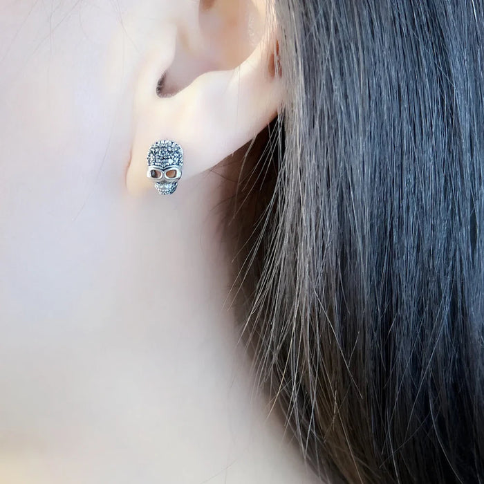 925 Sterling Silver Vintage Blackened Skull Studs