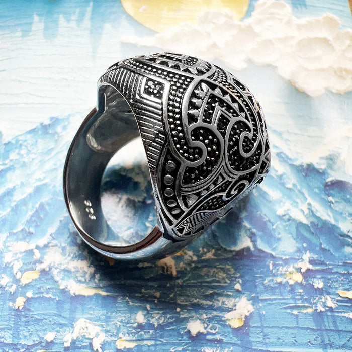 925 Sterling Silver Maori Skull Ring Ethnic For Men & Women