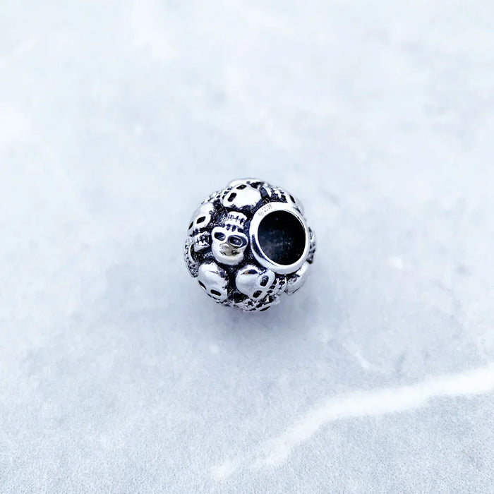 925 Sterling Silver Vintage Skull Bead Diy Charm