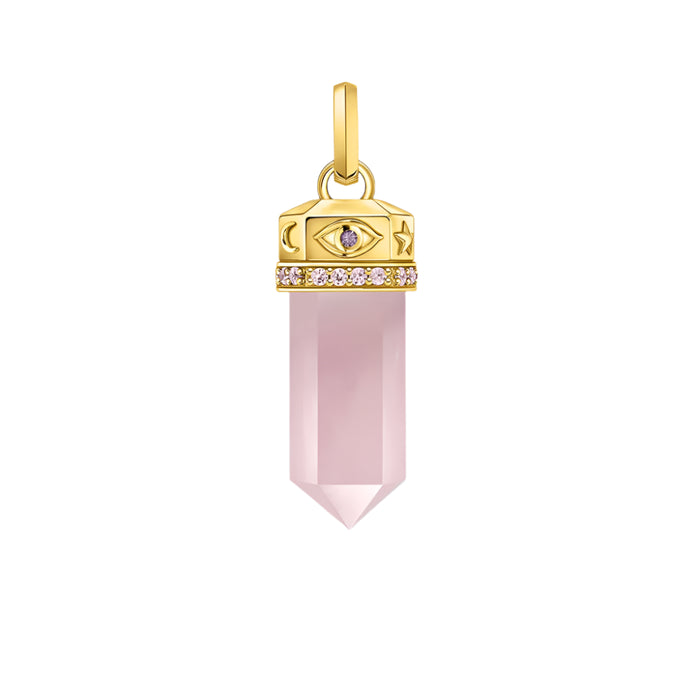 925 Sterling Silver Rose Quartz Hexagonal Pendant & Gold Plated Romantic Gift For Her