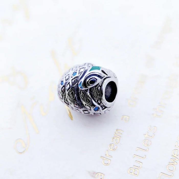 925 Sterling Silver Blue Snake Bead Ethnic Charm For European Bracelets