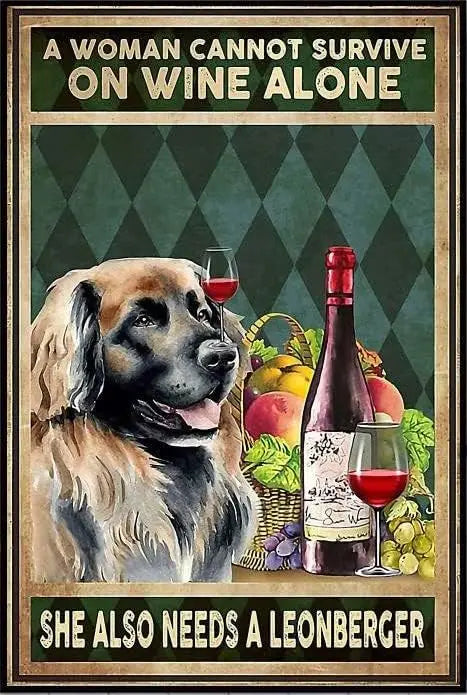 Vintage Wine & Leonberger Metal Sign