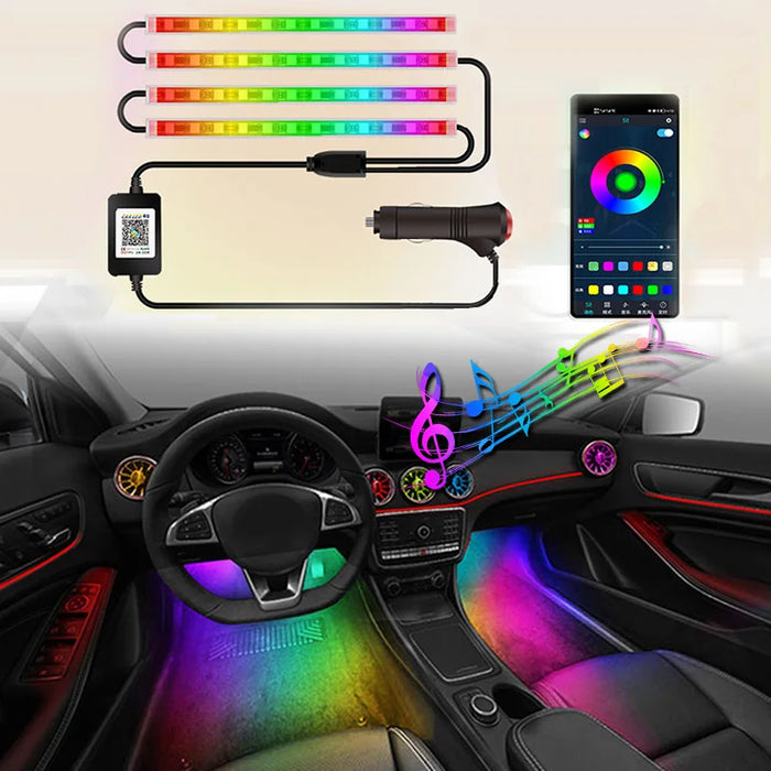 Usb Car Interior Ambient Foot Light Wireless Music Control Rgb Atmosphere Decor