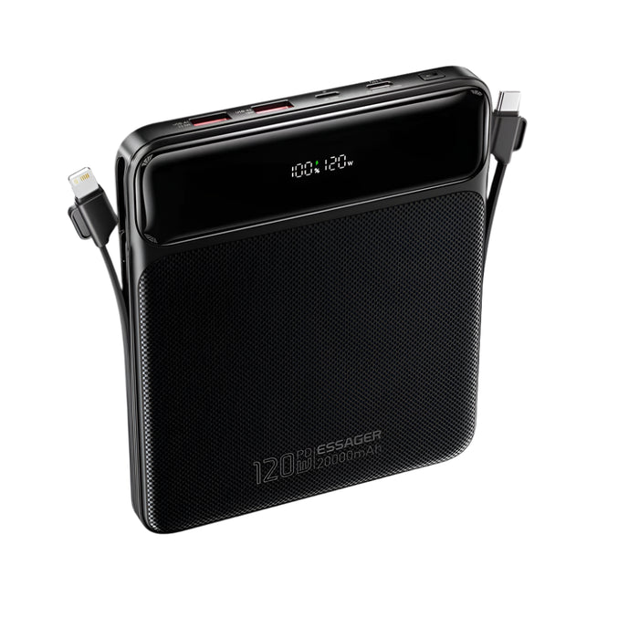 120W 20000Mah Power Bank With Two Built-In Cables 100W Pd Fast Charging For Iphone 16 15 14 Pro Max Ipad Macbook Laptop