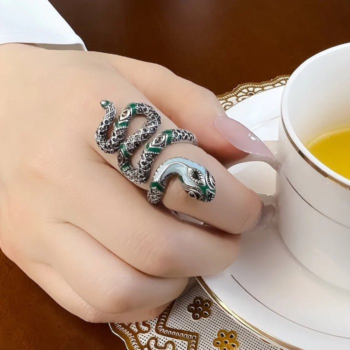 925 Sterling Silver Boho Blue Snake Ring Women Fashion Jewelry