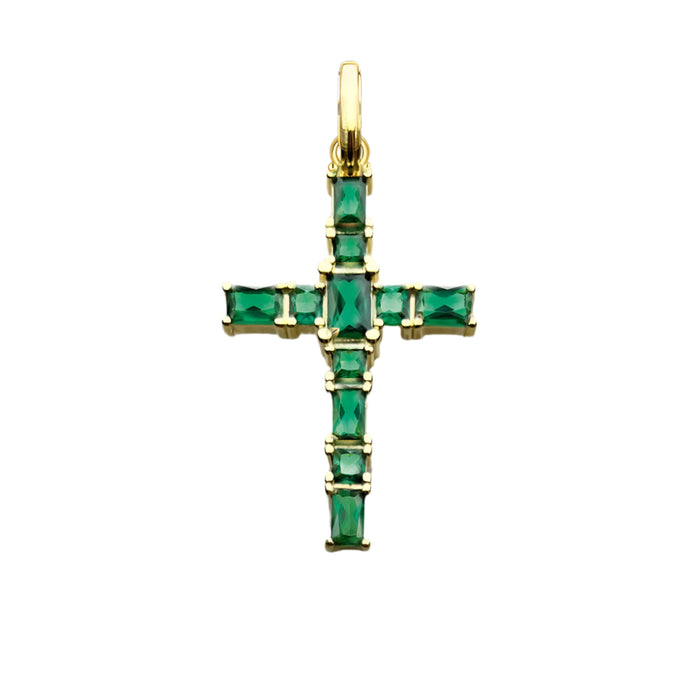 925 Sterling Silver Green Stone Cross Pendant Jewelry For Women