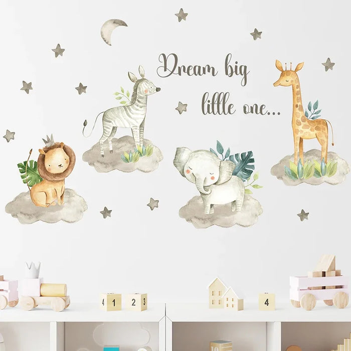 Adorable Watercolour Animal Wall Decals For Kids Room Decor