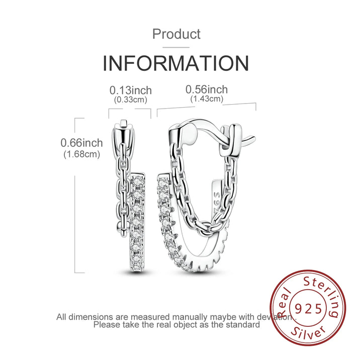 925 Sterling Silver Chain & Zircon Double U Earrings Women Birthday Gift