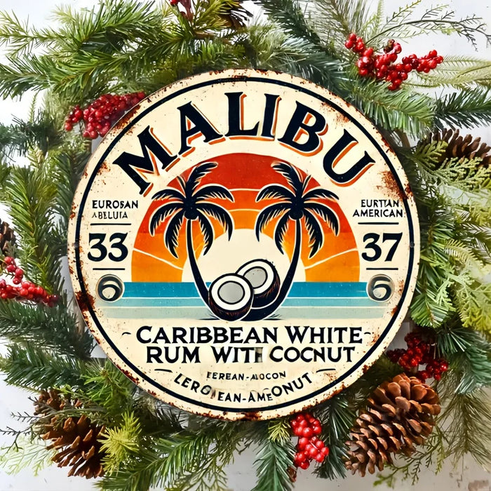Retro Malibu Rum Wall Sign Tropical Palm Tree Design For Home Or Bar