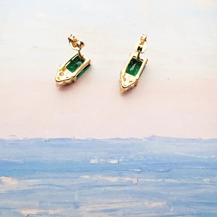 925 Sterling Silver Green Stone Stud Earrings