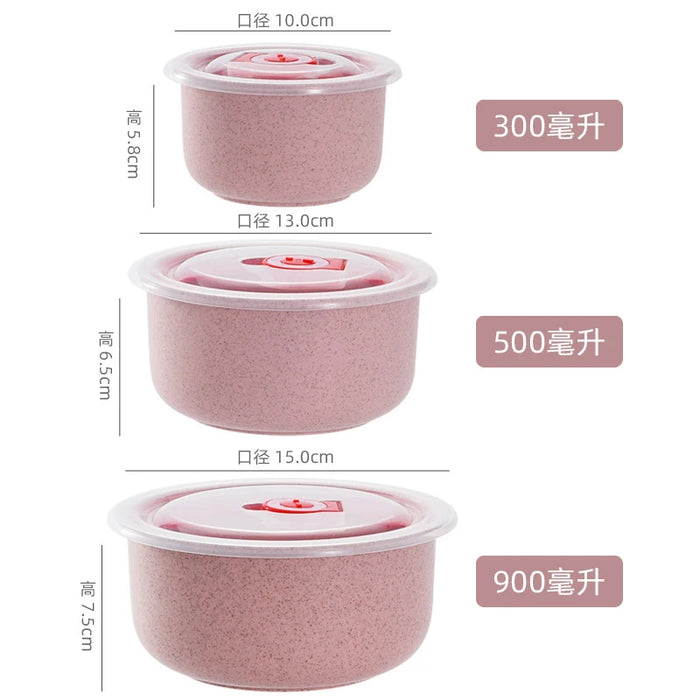3 Piece Wheat Straw Fresh Keeping Bowl Set With Lid Microwaveable & Bpa Free