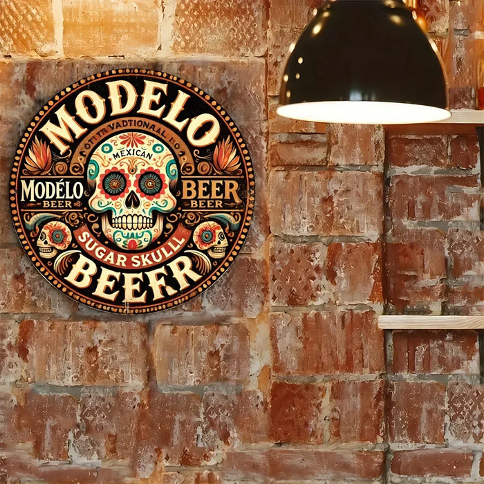 Vintage Iron Sugar Skull Beer Sign 7.9 Inches