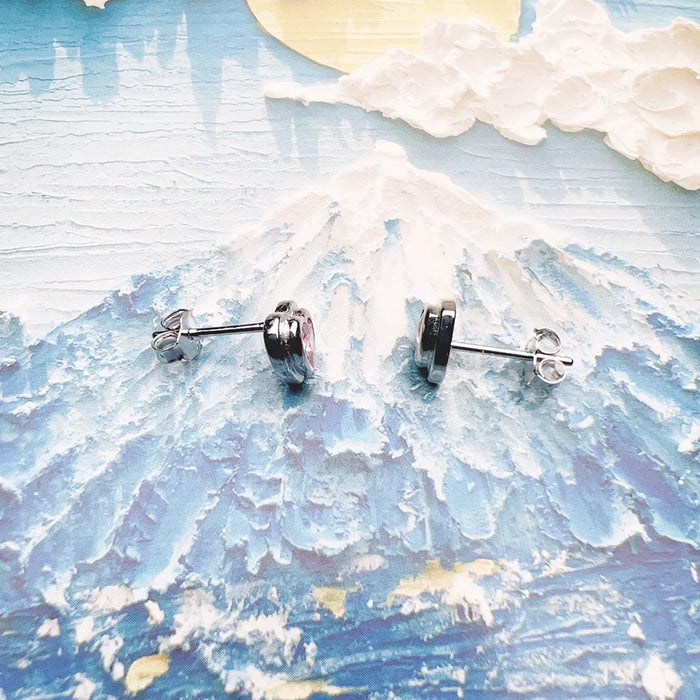 925 Sterling Silver Romantic Pink Heart Stud Earrings