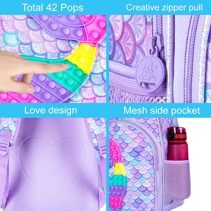 3 Piece Mermaid Backpack Set For Girls 16 Inch Bookbag Lunch Box