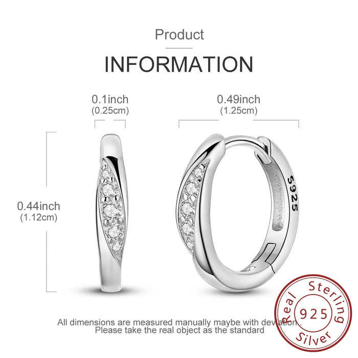 925 Sterling Silver Geometric White Zirconium Hoop Earrings Fits Charms