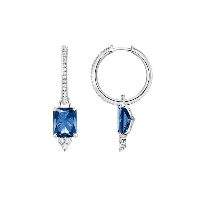 925 Sterling Silver Blue Creole Hinged Hoop Earrings Elegant Jewelry For Women