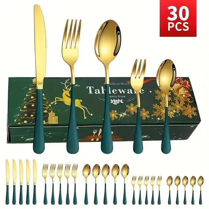 30 Piece Stainless Steel Christmas Tableware Set