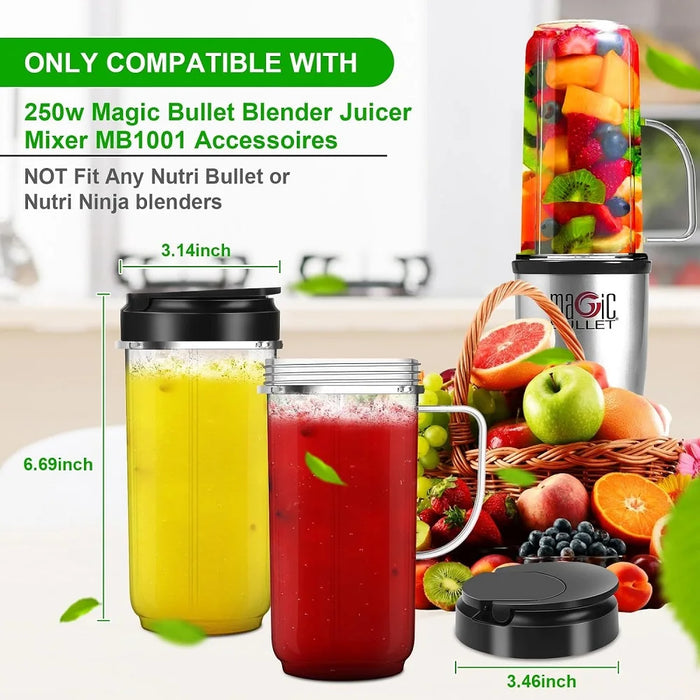 2 Pieces Tall 22Oz Cup With Flip Top To-Go Lid With Handle Compatible With Magic Bullet 250W Mb1001 Blender Juicer Mixer Accessories